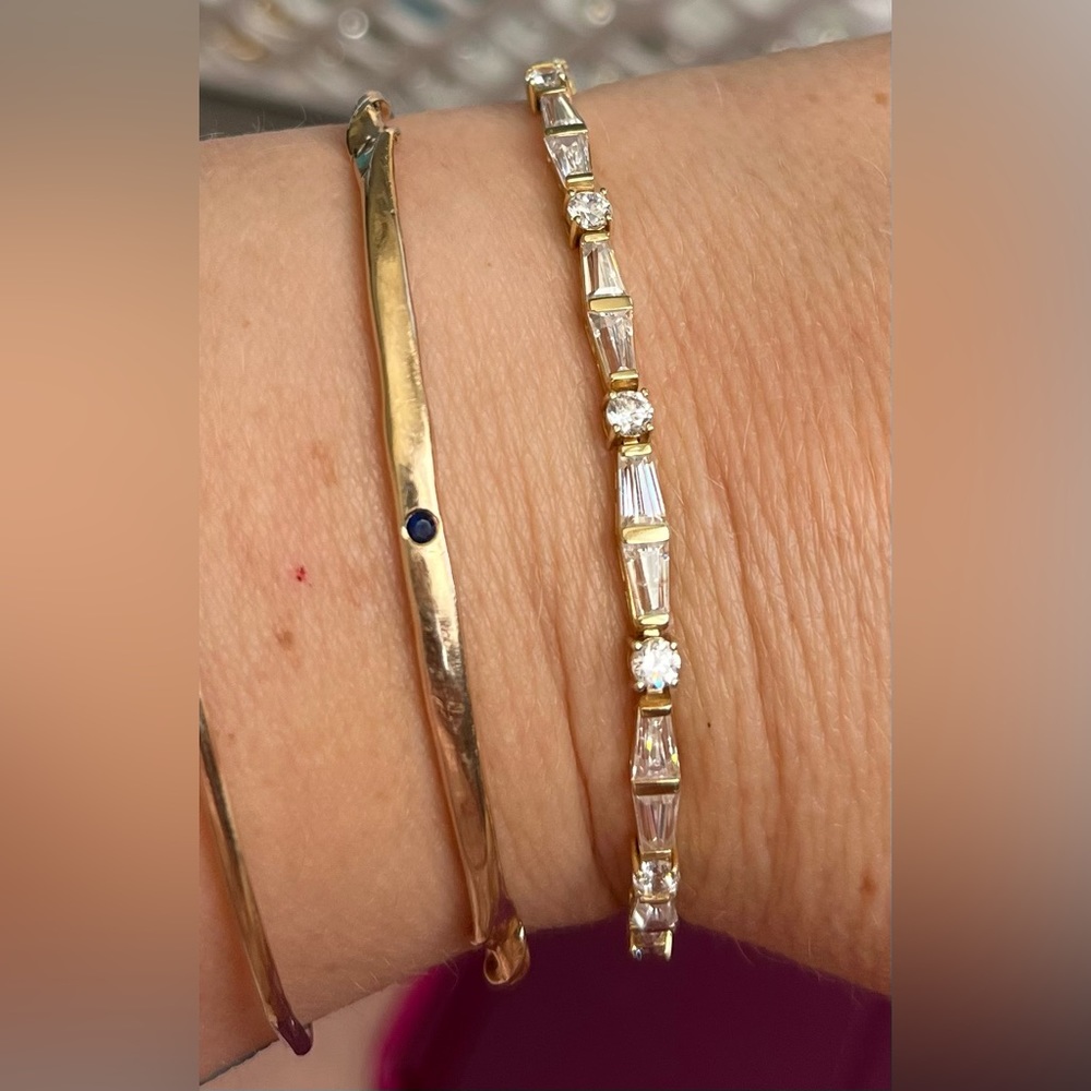 Diamonique 14k Yellow Gold Tapered Baguette and Round Bracelet
